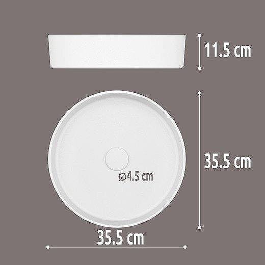 Medidas del lavabo sobre encimera 35.5ø EXTRA-FINO de cerámica Osiris ArtandBath