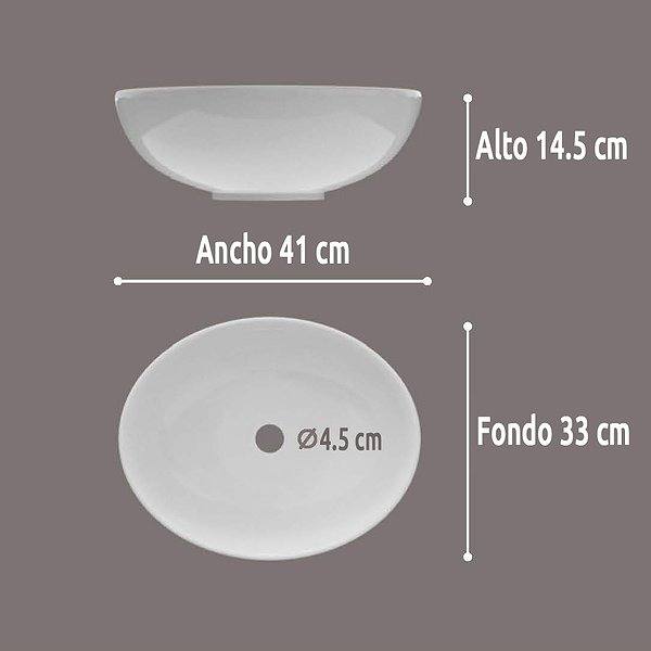 Medidas del lavabo sobre encimera 41x33x14.5 de cerámica Oval ArtandBath