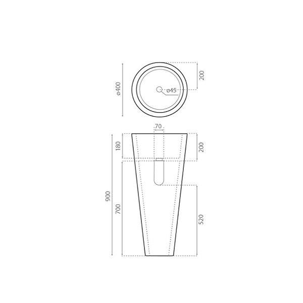 Medidas del lavabo pedestal de mármol negro Java de Bathco