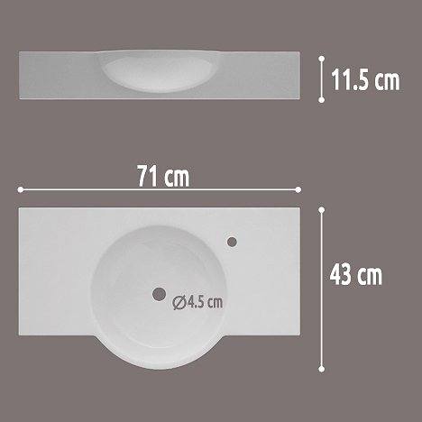 Medidas del lavabo suspendido 71x43x11.5 de cerámica Bemus ArtandBath
