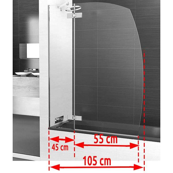 Medidas mampara de bañera frontal 1 fijo + 1 abatible 105 cm Selecta R3 de Deyban