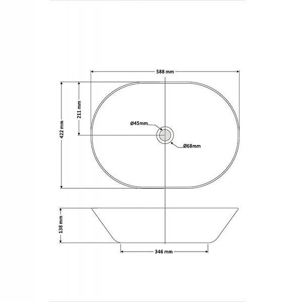 Medidas del lavabo sobre encimera 59x42x14 de cerámica mate New Toulouse CRU de Bathco