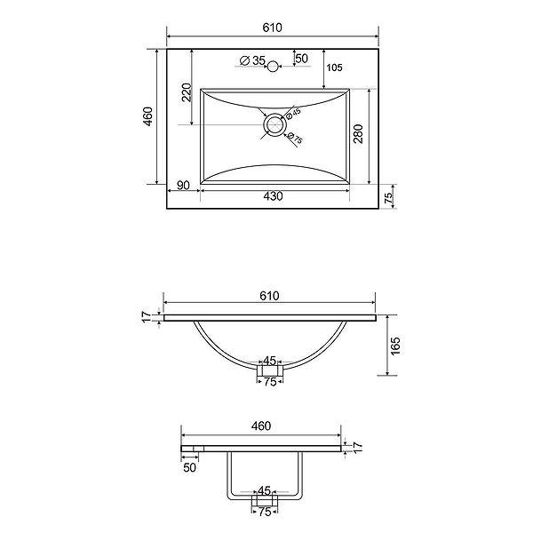 Medidas del seno del lavabo encastrado varias medidas SENO DEZPLAZADO de cerámica 61 cm ancho Thin de ArtandBath