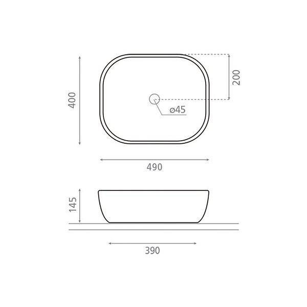 Medidas del lavabo sobre encimera de cerámica Olea rectangular de Bathco
