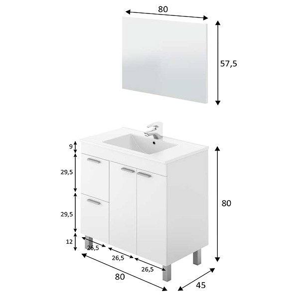 Medidas conjunto Aktiva III Mueble + Lavabo + Espejo EN KIT