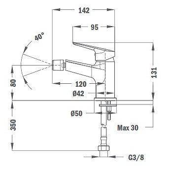 Medidas grifo de bidé monomando Sineu de Teka
