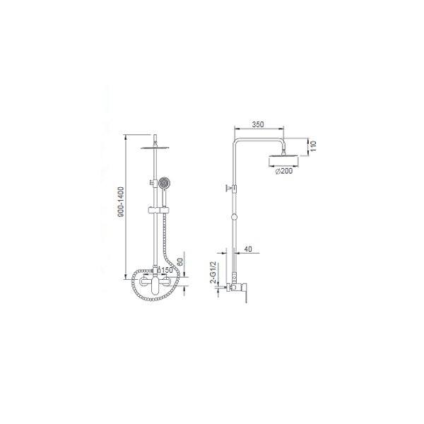 Medidas conjunto de ducha monomando barra extensible Sintra de Imex