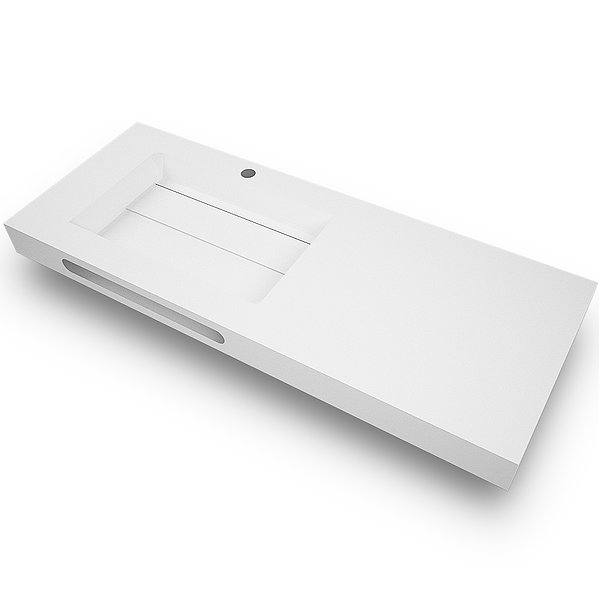 Lavabo con faldón suspendido SENO DESPLAZADO (seno de 44.5x29.5 cm) Solid Surface blanco Miami