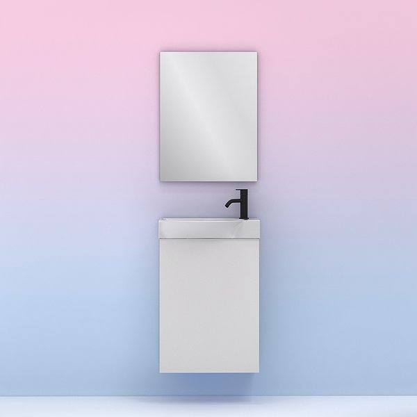 Conjunto mueble de baño blanco brillo + lavabo cerámica blanco + espejo