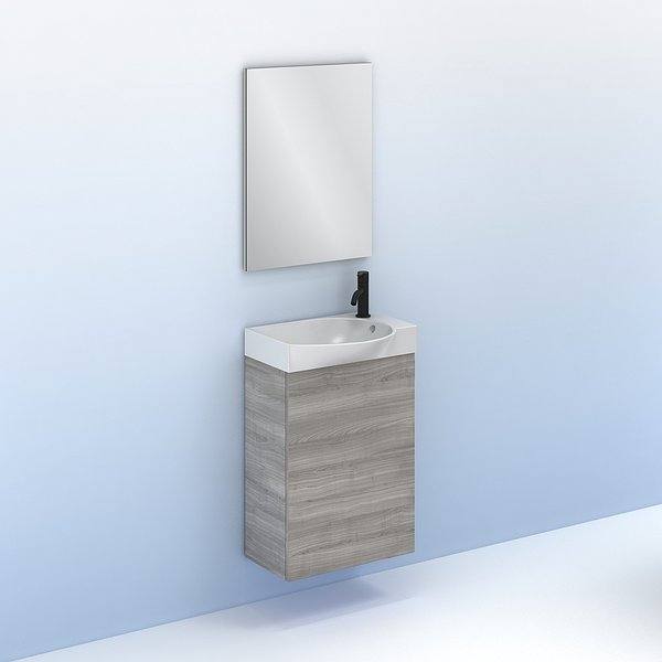 Conjunto mueble de baño fondo reducido 34 cm Mika suspendido 1 puerta 45x34x60 gris arenado de Amizuva