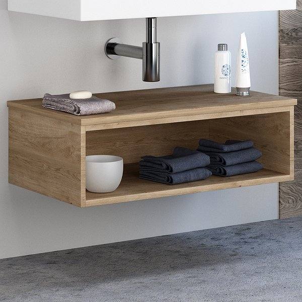 Cajonera de baño Landes suspendida con hueco + tapa y barra de refuerzo de Coycama color roble natural