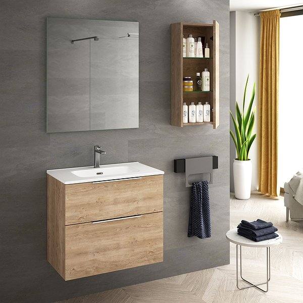 Mueble de baño Comet de Coycama 80cm roble natural + lavabo Alba cerámica 1 seno + espejo Sigma 80x65cm + columna Joker 140x35x32cm