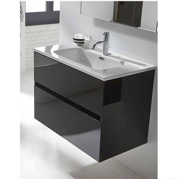 Conjunto mueble de baño con lavabo encastrado y espejo Cut Line de Sanchis vintage + columna