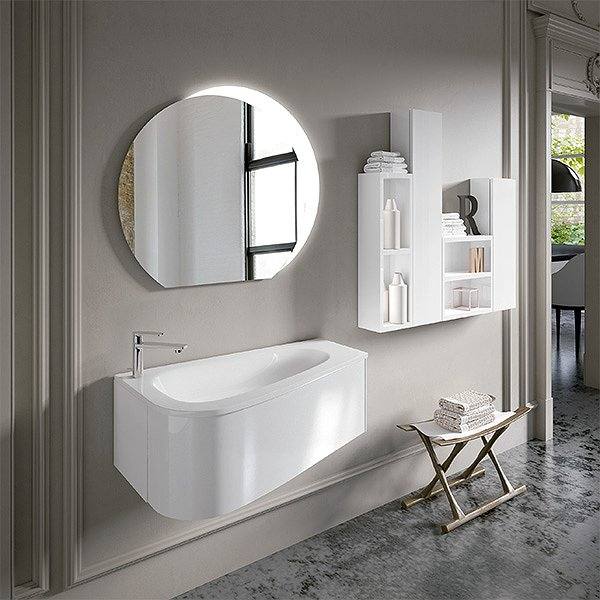 Conjunto Mueble de baño Loop suspendido 1 cajón 90cm + lavabo cerámi loop + espejo eclipse + Colgar decorativo Stack de Inve. Color blanco brillo