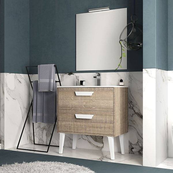 Conjunto Mueble de baño Sakai con patas 2 cajones de Inve. Arizona con tirador y patas en blanco