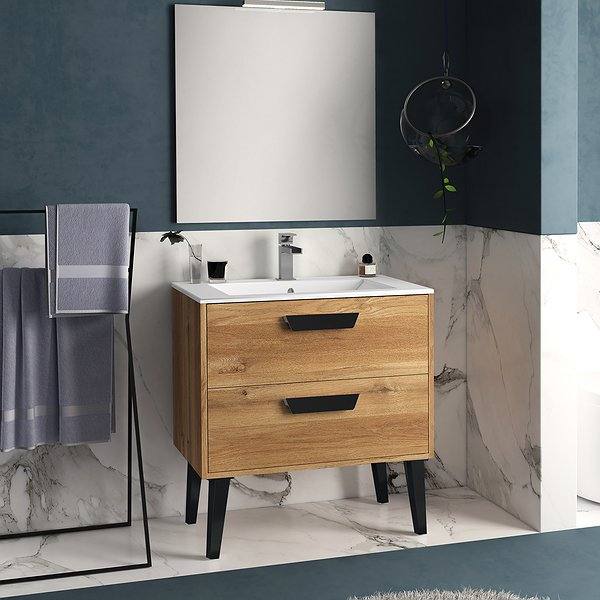 Conjunto Mueble de baño Sakai con patas 2 cajones de Inve. Cartagena con tirador y patas en negro