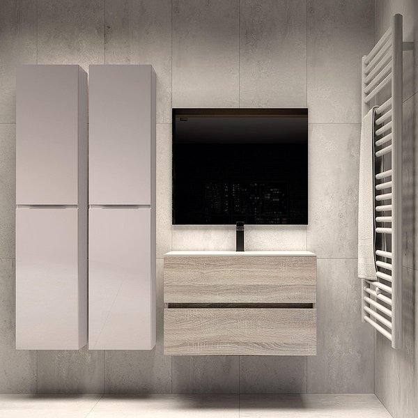 Conjunto mueble de baño Caribe suspendido 2 cajones 80 cm de Bruntec + Lavabo Bogotá + Espejo. Color del mueble en Cambrián