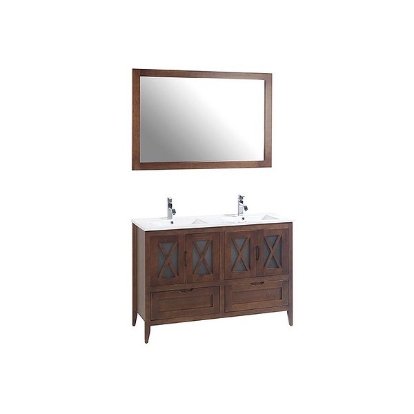 Conjunto mueble de baño Avila de Bruntec 4 puertas y 2 cajones + espejo Nogal