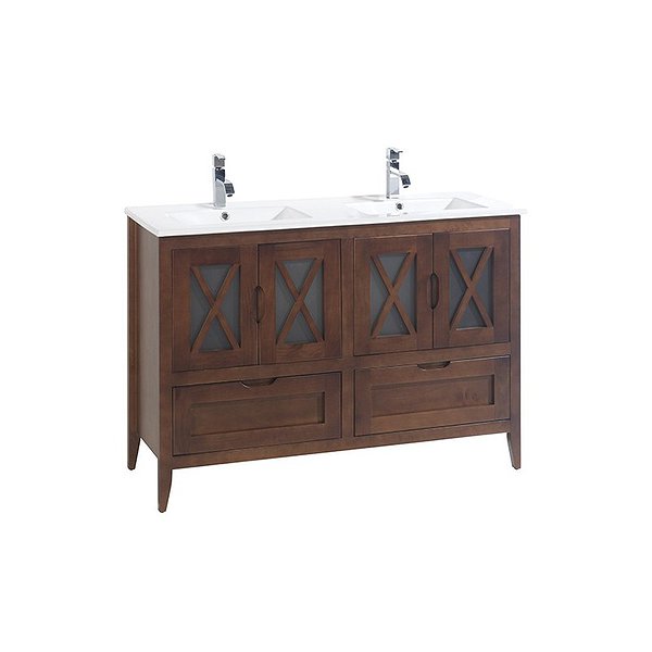 Mueble de baño Avila  + lavabo cerámica 2 pozas de Bruntec 4 puertas y 2 cajon Nogal
