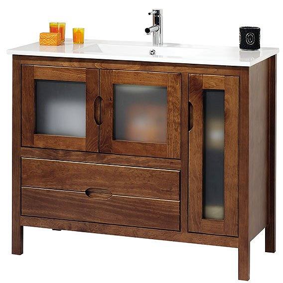 Mueble de baño + lavabo cerámica 1 poza Bruselas 100cm de Bruntec Nogal