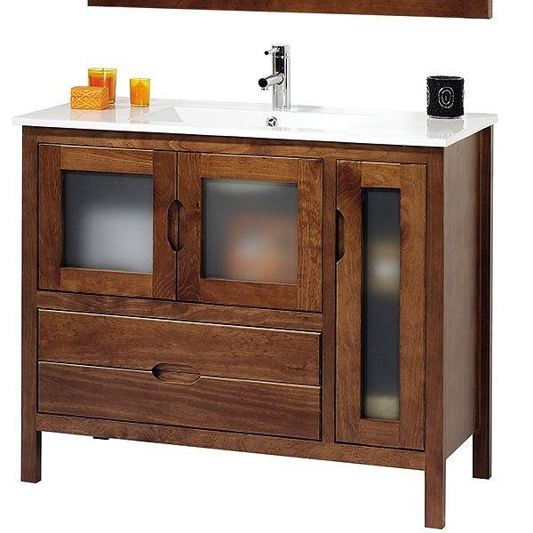 Mueble de baño + lavabo cerámica 1 poza Bruselas 100cm de Bruntec Nogal
