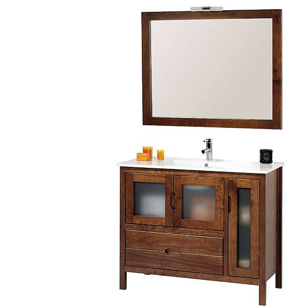 Conjunto mueble de baño + lavabo cerámica 1 poza Bruselas 100cm de Bruntec Nogal