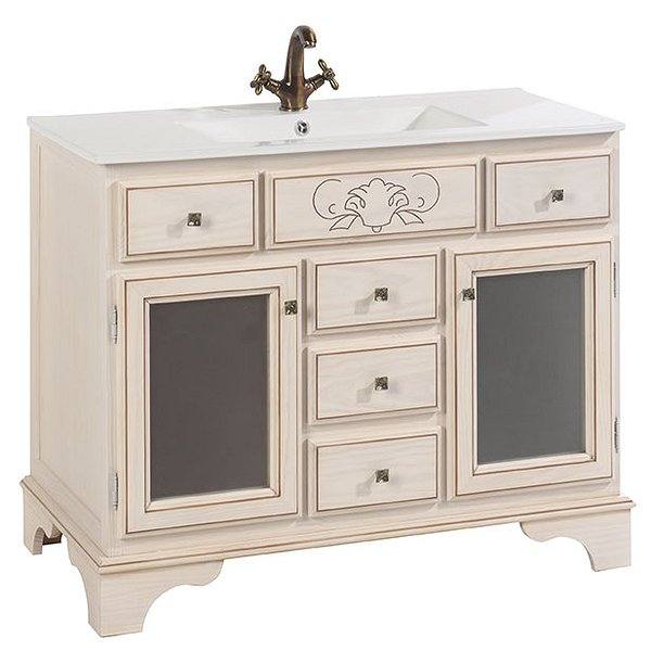 Mueble de baño + lavabo de cerámica 1 poza Granada de 5 cajones + 2 puertas de Bruntec Hueso