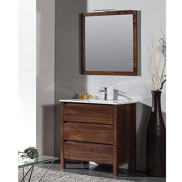 Conjunto mueble de baño + lavabo + espejo Triana color nogal de 80 cm Bruntec. Espejo Triana.