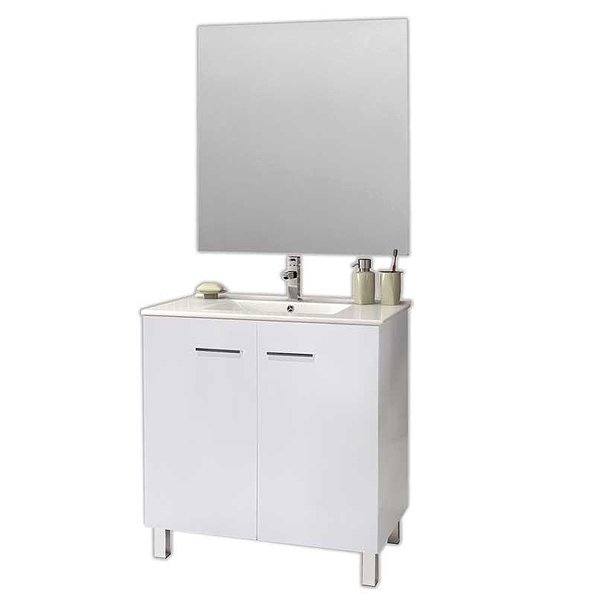 Conjunto mueble de baño Clever con patas 2 puertas 60 cm de Bruntec + Lavabo Bogotá + Espejo. Color del mueble en blanco