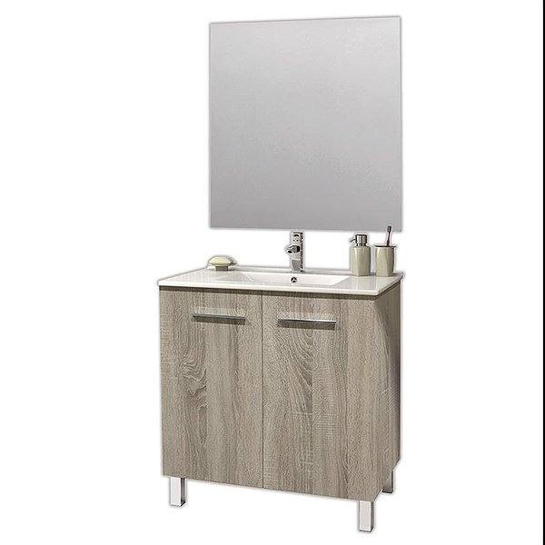 Conjunto mueble de baño Clever con patas 2 puertas 60 cm de Bruntec + Lavabo Bogotá + Espejo. Color del mueble en Cambrian