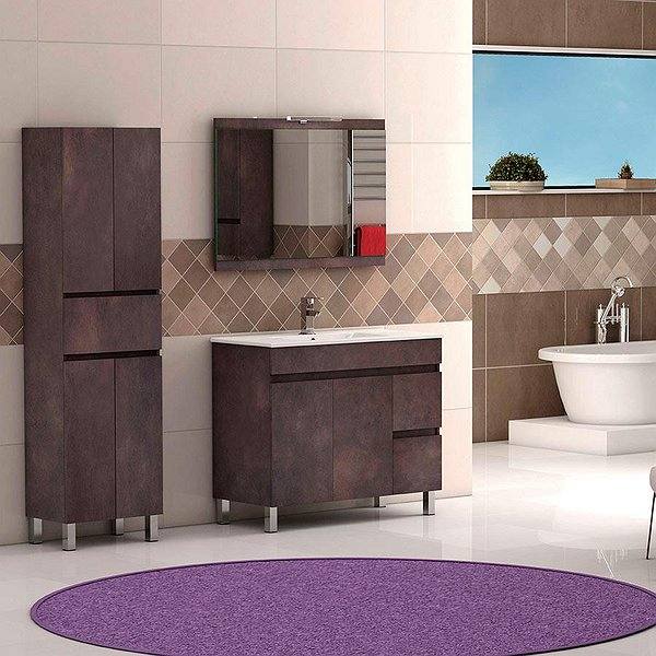 Conjunto mueble de baño Nilo Cobre con patas 2 puertas 2 cajones Espejo madera columna 50 cm de Futurbaño