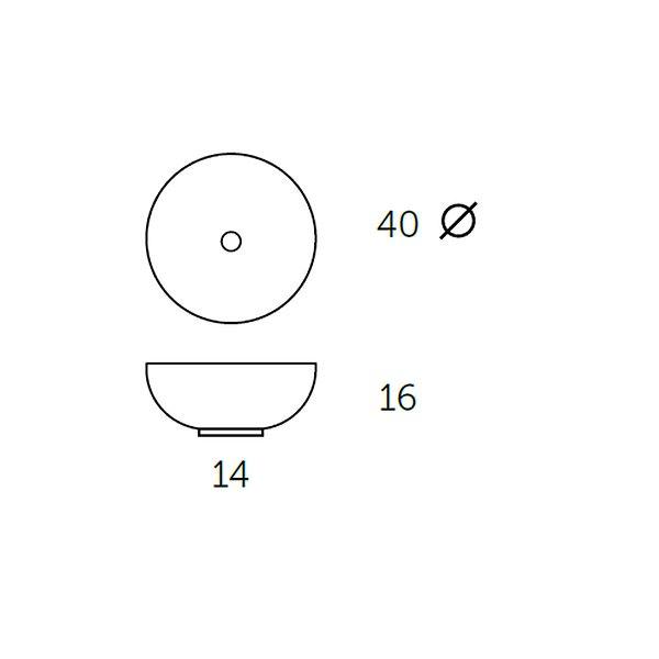Medidas Lavabo Otto 40 cm Ø 16cm Alto sobre encimera cerámica de Coycama