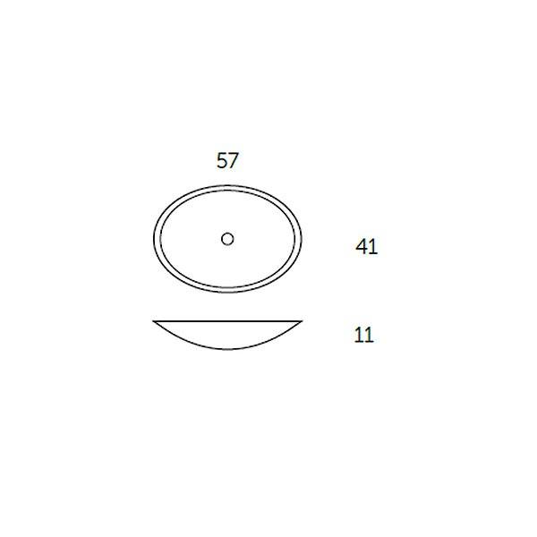 Medidas Lavabo Oval 57x41x11 cm sobre encimera Solid Surface de Coycama 