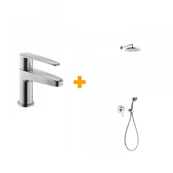 Pack grifo de lavabo monomando + conjunto empotrado de ducha Flat de Tres