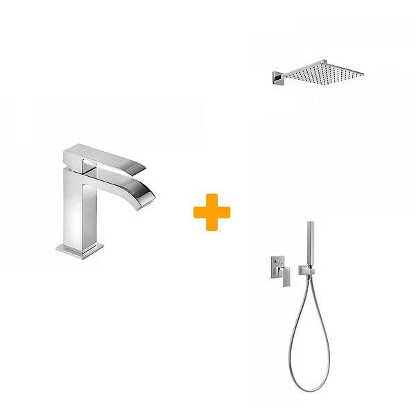 Pack grifo de lavabo monomando + conjunto monomando empotrado de ducha Cuadro de Tres
