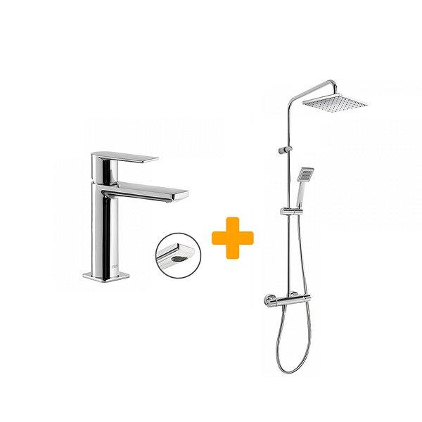 Pack grifo de lavabo monomando + conjunto termostático de ducha Loft de Tres