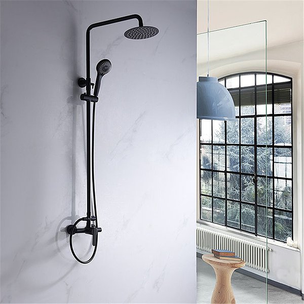 Conjunto de ducha monomando barra extensible negro mate Roma de Imex