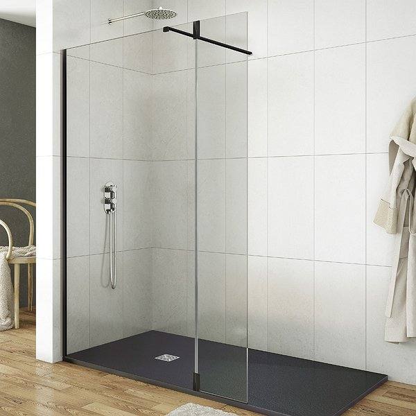 Mampara de Ducha Screen Black bisagra 180º de GME 1 fija + 1 abatible perfilería negra
