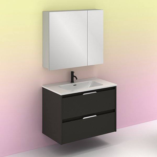 Conjunto mueble de baño con lavabo Suki suspendido 2 cajones antracita brillo de Amizuva camerino midori