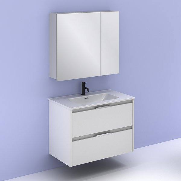 Conjunto mueble de baño con lavabo Suki suspendido 2 cajones blanco brillo de Amizuva camerino midori