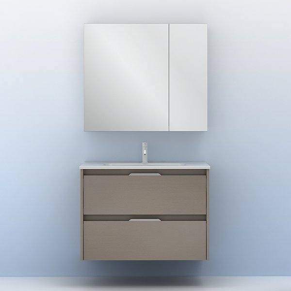 Conjunto mueble de baño con lavabo Suki suspendido 2 cajones fumé arenado de Amizuva camerino midori