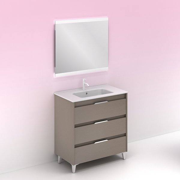 Conjunto mueble de baño con lavabo Suki con patas 3 cajones fumé arenado de Amizuva espejo Hikari