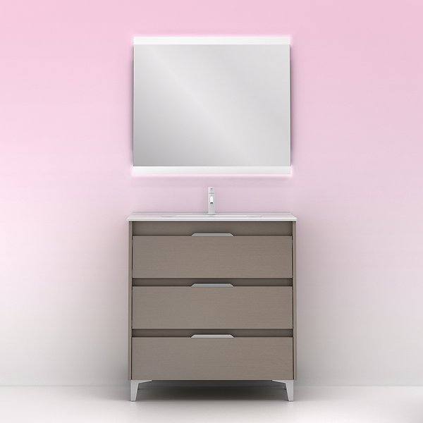 Conjunto mueble de baño con lavabo Suki con patas 3 cajones fumé arenado de Amizuva espejo Hikari