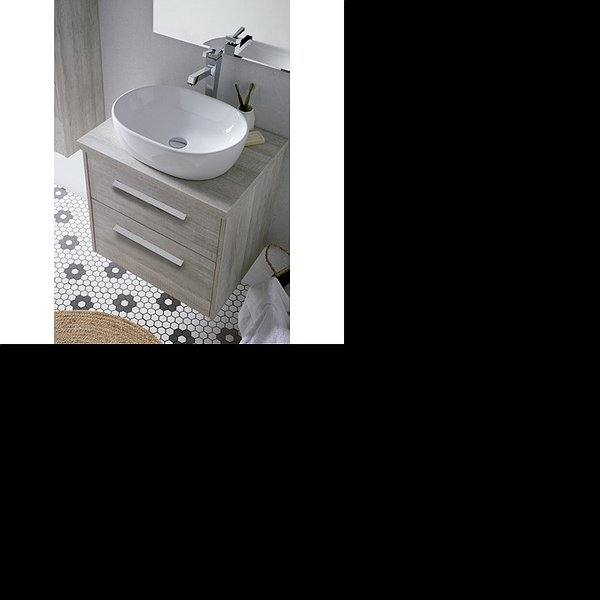 Conjunto mueble de baño suspendido Cut Line 2 cajones acabado vintage + Lavabo sobre encimera con tapa de madera 