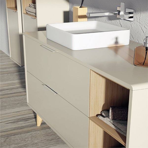 Mueble Vintass 2 cajones 2 huecos acabado panna mate caja chapa roble + Lavabo sobre encimera Clio