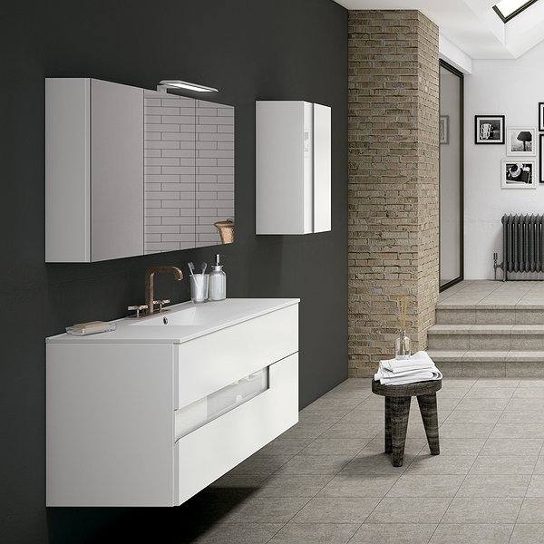 Conjunto mueble de baño Vision nieve brillo cristal blanco + Lavabo Flat + Espejo Vision de Viso Bath