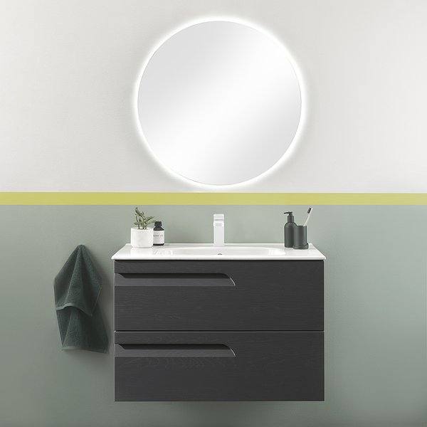 Conjunto mueble de baño suspendido Vitale + Lavabo Spirit fondo reducido 39cm de Royo.Espejo Lua. Color gris nature