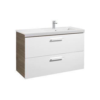Mueble 110cm dos cajones blanco-fresno Prisma Roca