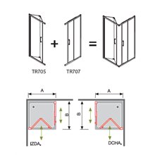 Mampara angular 2 puertas 1 plegable y 1 corredera TR705+ TR707 Kassandra