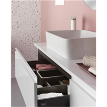 Mueble de baño modular con 2 lavabos cerámicos sobre encimera 220cm Vida Royo